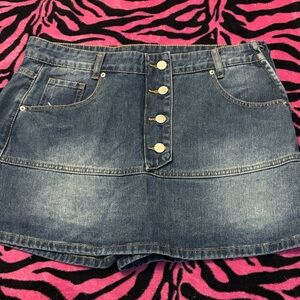 Denim Button-Front Mini Skirt skorts